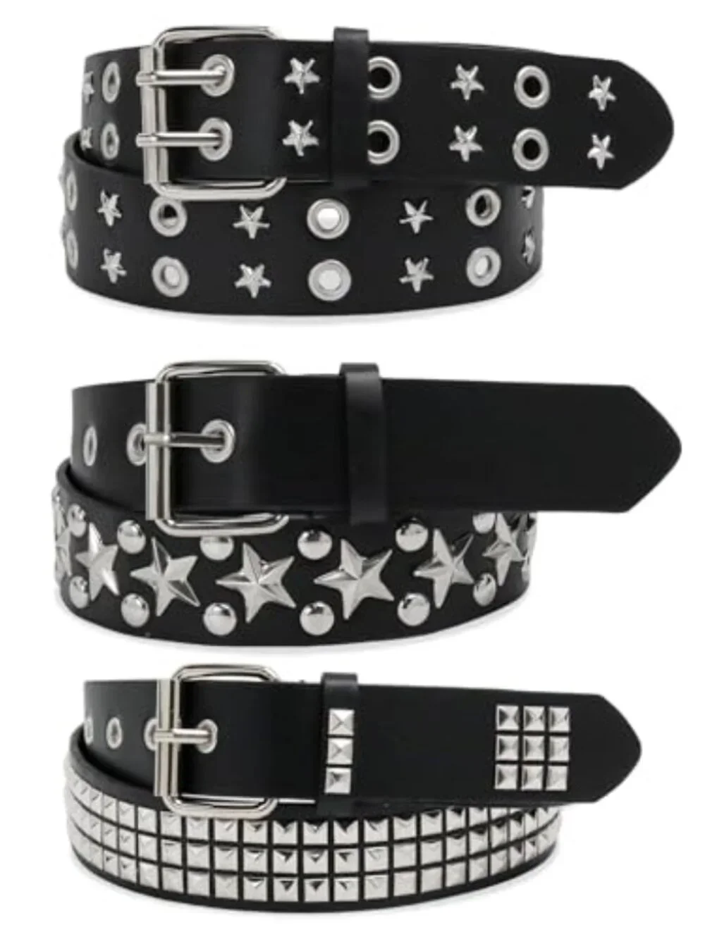 3 Pcs Faux Leather Studded Star Gothic Punk Rock Belts Y2K Belt